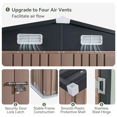 Aoxun 10 x 12FT Outdoor Storage Shed with Double Hinged Large Door, Brown