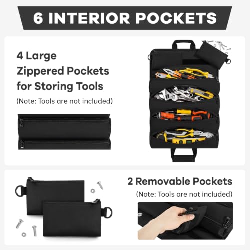 ANILD 13 Inch Regular Long Tool Bag Roll Up, Roll Up Tool Bag Organizer - color: Black, size: Regular