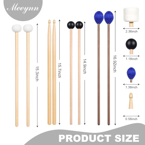 Drum Mallets Kit – 4 Pairs (T1 General Mallets, Rubber, Marimba, 5A Drumsticks), Percussion Instrument Beginner Accessories for Steel Drum, Bass Drum, Glockenspiel, Xylophone Mallet - size: 4 pairs
