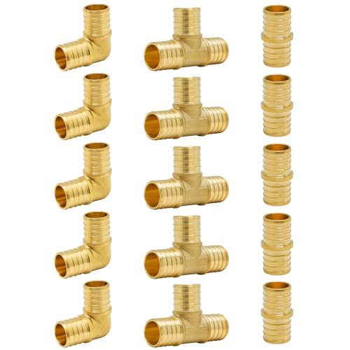 SUNGATOR 15-Pack 1 Inch PEX Fittings Kit, 5 Each Elbow Tee Coupling - size: 1", 15 Pack