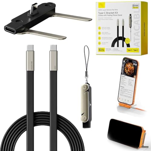 SIDEWAY Phone Charger 240W Silicone Cable with Detachable Stand - Universal Type-C, 90° Angle, 480Mbps Data Transfer Speed,59in(balckset) - color: black
