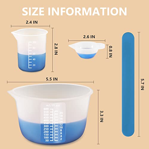 KISREL Silicone Measuring Cups for Resin, Resin Supplies with 600&100ml Cups, Resin Mixing Cups, Silicone Stir Sticks, Epoxy Mixing Cup - size: 600&100ml