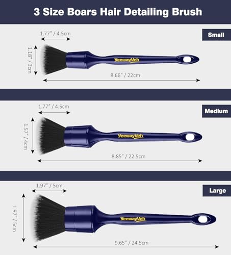 YeewayVeh 3PCS Car Detailing Brush Set, Ultra Soft, Indigo/Black - color: Indigo/Black