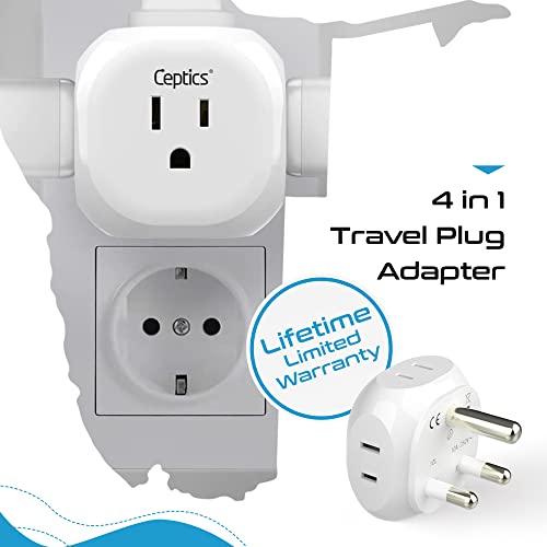 Ceptics South Africa Travel Plug Adapter Set - 4 Input - Ultra Compact - Light Weight - Type M and Type G - USA to Any Type M Countries Such as Botswana, Namibia - 4 Pack (PT-7-10L-4PK),White - size: 4 Pack, style: Type G, M - South Africa set