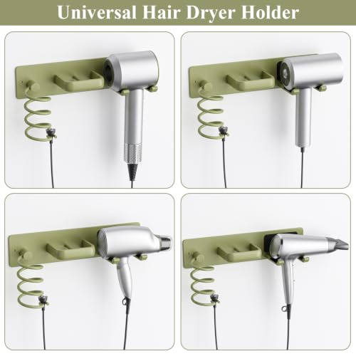 Tindbea Hair Dryer Holder Wall Mount Aluminum Alloy Hot Tools Organizer - color: Green