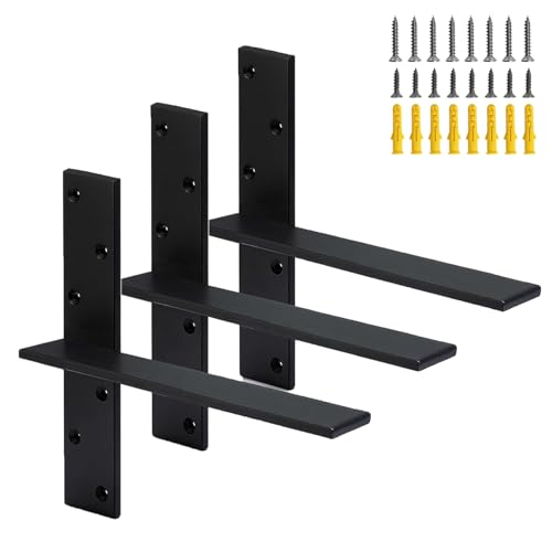 (3-Pack) Hanging T Floating Shelf Bracket, 12" Lx2 W Heavy Duty Steel Knee Wall Hidden Granite Countertop Support Floating Bracket Hardware for Cabinets, Granite, Dishwasher (3 Pack, 12 Inch) - size: 12 Inch, style: 3 PACK