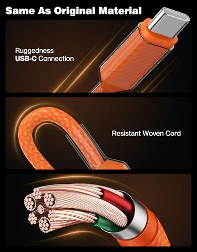 iMangoo 60W USB C to USB C Braided Cable for Car Play 6ft Orange - size: 6FT/2M