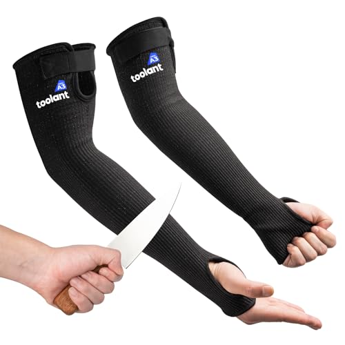 OriStout Cut Resistant Farmers Sleeves with Thumb Hole, Protective Arm Sleeves, for Gardening, Welding, Kitchen, Arm Guards for Biting, Pet Grooming, Black, 1 Pair | Arm Protectors for Thin Skin and Bruising - color: Black (1 Pair) - Long, size: One Size