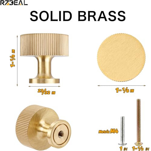 RZDEAL 4pcs Solid Brass Cabinet Knobs Pulls Cabinet Drawer Dresser Gold Knobs Modern Handles (1-1/8"x1-1/8/28mmx28mm),Brushed Brass Finish - color: Gold, size: 1-1/8 Inch