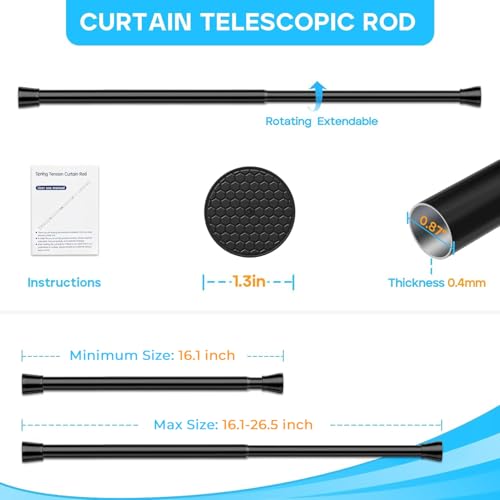 Black Small Tension Curtain Rod 16 to 26 Inch - color: Black, size: 16-26"