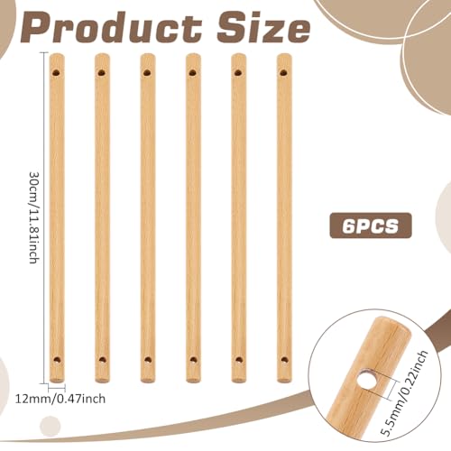 BENECREAT 6PCS Wooden Dowels with Two Holes, 11.8inch Navajo White Round Wooden Rod Sticks for Quilt Wall Hanging, Tapestry, Weaving, DIY Hardwood Craft, Hole: 5.5mm - color: Navajo White