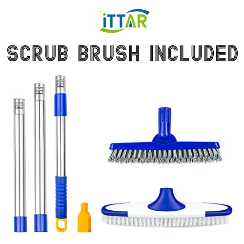ITTAR Grout & Scrub Brush Combo, Floor Scrubber with Long Handle, Multi-Purpose Stiff Bristles Cleaning Brush Set for Tile, Grout, Deck, Kitchen, Shower Floor (2 Pcs) - color: White & Blue Head
