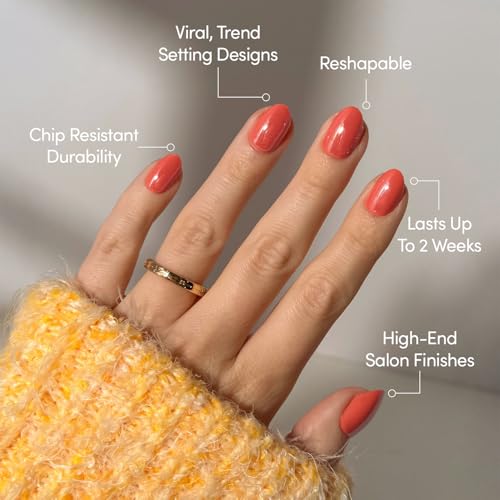 Glamnetic Press On Nails - Short Oval, Glazed Fake Nails 30 Pc Full Kit - color: 2M - Lush Coral