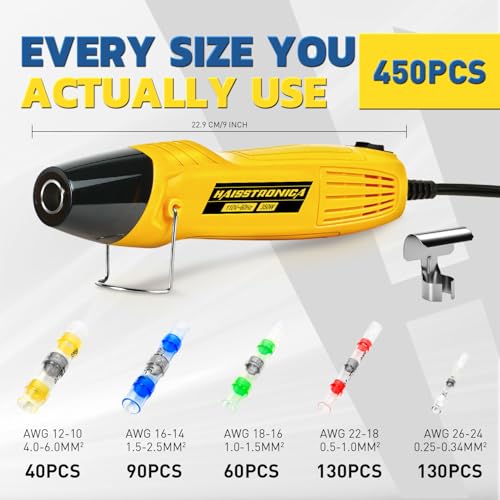 haisstronica Solder Seal Wire Connectors with 350W Mini Heat Gun, 450PCS - size: 450PCS