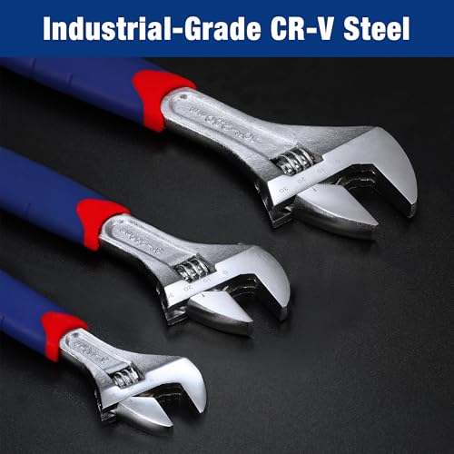 WORKPRO 3-piece Adjustable Wrench Set CR-V with Rubberized Anti-Slip Grips 10-inch, 8-inch, 6-inch