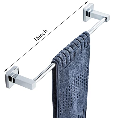 Chrome Bathroom Hardware Set 4 Pieces,Towel Bar Set Stainless Steel Wall Mounted, Includes 16In Hand Towel Bar, Towel Ring, Robe Towel Hooks,Toilet Paper Holder, Bathroom Towel Rack Set - color: Chrome-4pcs, size: 16Inch