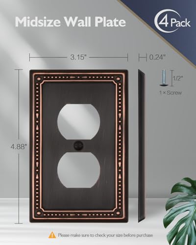 Switch Plates Outlet Covers, 4-Pack Aged Bronze Metal Wall Plates - color: Aged Bronze, size: 1 Duplex 4PK