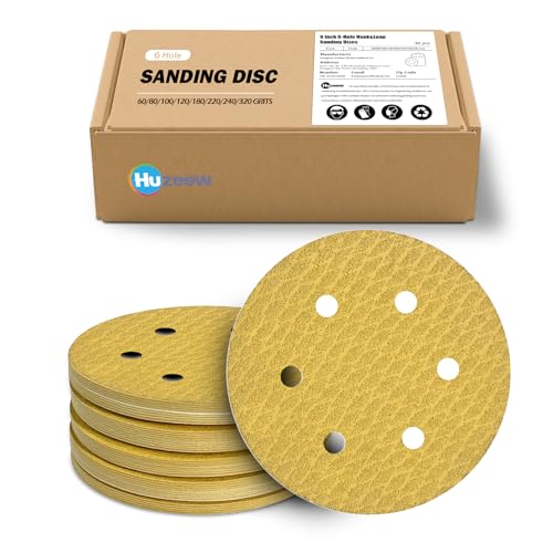 80Pcs 6 Inch 6-Hole Hook&Loop Sanding Discs, 100 Grit Diamond Yellow Sand, Dust-Free/Wear-Resistant, Latex Paper Base (No Fray), 135G Backing for Wood/Metal/Auto, DIY & Pros - style: 6inch-6Hole