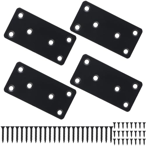 Metal Steel Flat Straight Brace Bracket, Black Double-Wide Joining Plate for Wood Furniture Fastening & Fixing with 2 Sets of Screws of Different Lengths (40x80mm, 4 Pack) - style: 1.5"×3.1"/40*80mm