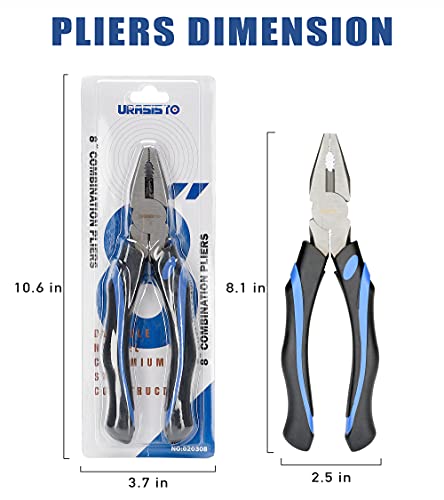 URASISTO 8-Inch Long Needle-Nose Side Cutting Pliers with Heavy Duty Nickel Chromium Steel Construction - size: 8" Long Nose Pliers