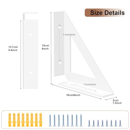 SOGAL White Shelf Brackets 6 Inch, Heavy Duty Wall Mount 4 Pack - size: 6x6inch-white