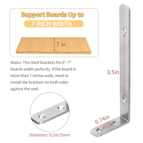 LSK 6PCS L Bracket, L 6"×H 2" Shelf Support Bracket, Max Load :42lb, Silver - color: Silver, size: 6x2 inch (light duty)