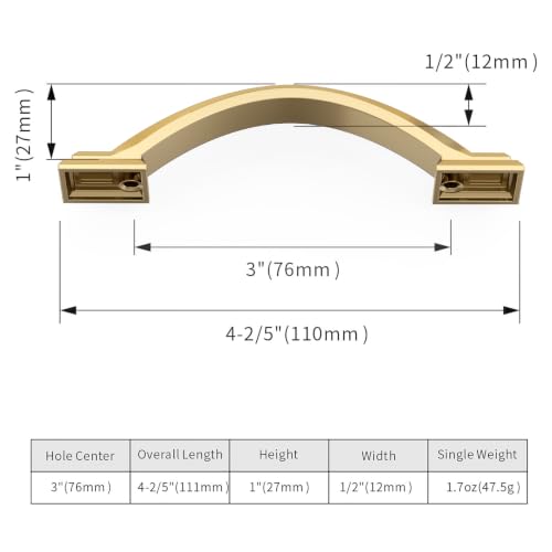5 Pack 3 Inch(76mm) Champagne Bronze Cabinet Pulls, Champagne Gold Cabinet Handles Kitchen Arch Cabinet Hardware for Bathroom Drawer - color: Champagne Bronze, size: 3 inch（76mm）, style: 5 Pack