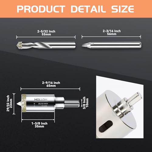 MOLLOM 29/32" (23mm) Diamond Hole Saw with 2 Pilot Drill Bit - size: 23mm | 29/32", style: Single Pack