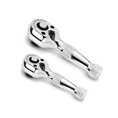 Powerbuilt 2 Piece 1/4-Inch and 3/8-Inch Stubby Ratchet Set, Quick-Release Reversible 72 Tooth, Tight Spaces, Mini Small Ratchet Wrench - 640927 - style: 2 Pc. Ratchet Set