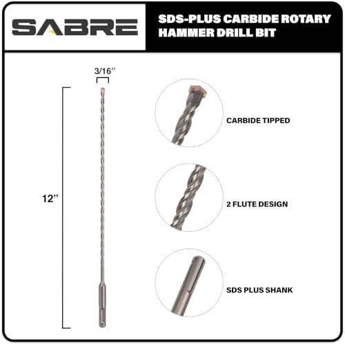 3/16 Inch x 12 Inch SDS Plus Rotary Hammer Drill Bit - size: 3/16" x 12"