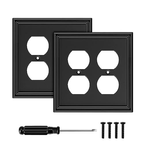 2 Pack Black Modern Decorative Double Duplex Outlet Covers Wall Plates - size: 2 Gang Double Duplex