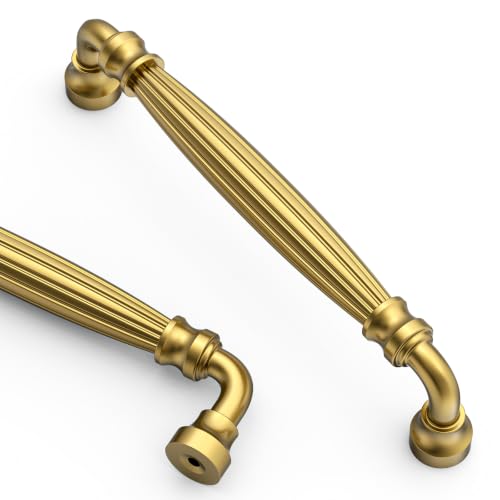 Asidrama 10 Pack 5 inch Brushed Moderne Brass Kitchen Cabinet Handles - color: Vibrant Brushed Moderne Brass, size: 5" Hole Center(128mm)