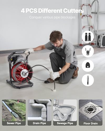 VEVOR Drain Cleaner Machine 75 FT x 1/2 Inch Manual Feed Sewer Snake Auger - style: 75 FT x 1/2''