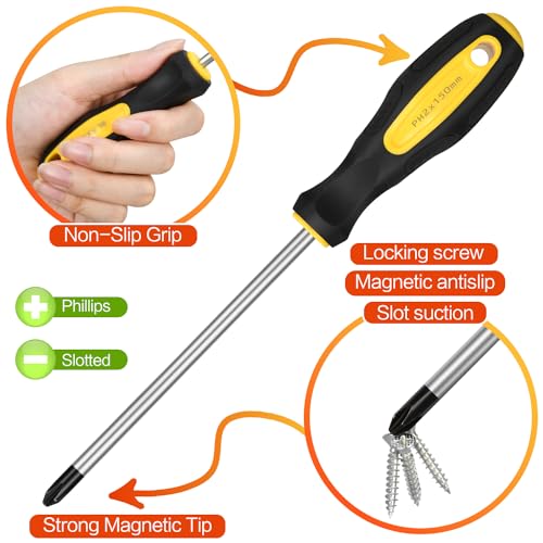 9pcs Magnetic Screwdrivers Set, Including 12in Phillips and Slotted - color: 9pcs