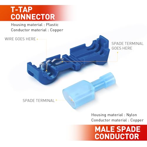 Nilight 120PCS/60 Pairs Blue T-Tap Quick Splice Disconnect Wire Terminals - size: 120Pcs 16-14AWG