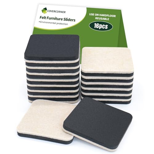Felt Furniture Sliders for Hardwood Floors 16 PCS, 3 1/2" Beige - size: 16 PCS 3 1/2'' Beige
