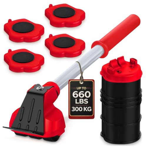 Furniture Lifter Tool with 4 Pcs Appliance Movers Sliders, 660 Lbs - color: Red