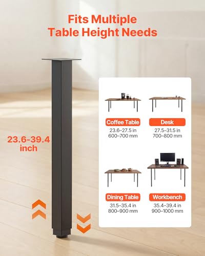 VEVOR Adjustable Table Legs, 24-40 in Square Steel Furniture Legs, 1200 lbs Max Load Heavy Duty, Quick Installation, Ideal for Home Office Desk DIY, Coffee Dinner Bar Tables, Workbenches, 4 PCS, Black - size: 3.9 x 3.9 x (23.6-40) in