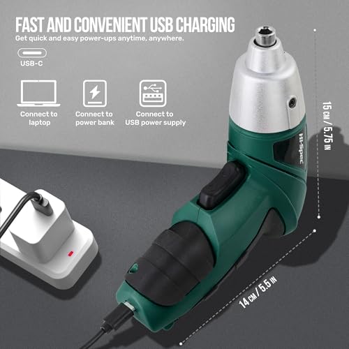 Hi-Spec 3.6V USB Electric Screwdriver for Home Repairs and Assembly, Green - color: Green