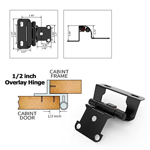 Chibery 10 Pack | 1/2 inch Overlay Semi Partial Wrap Around Cabinet Hinges, Self Closing Face Frame Variable Decorative Replacement, Kitchen Hardware, with Screw & Quiet Bumper (Matte Black) - color: Matte Black