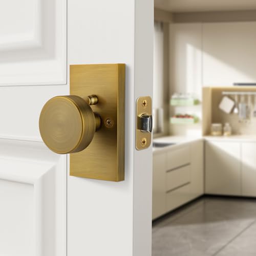 Antique Brass Door Knobs Privacy Door Knobs Interior with Lock - color: Antique Brass