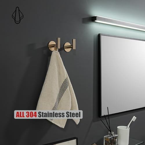 JQK Self Adhesive Towel Hook Champagne Bronze, No Drill Stick on Coat Robe Clothes Wall Hook for Bathroom 2 Pack, 304 Stainless Steel, ATH110-CB-P2 - color: Champagne Bronze, size: 2 Pack