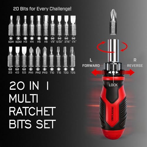 ironcube 53-Piece Socket Ratchet Wrench Set, with 20-In-1 Ratcheting Screwdriver & 2-in-1 Adjustable Wrench for Garage, Auto Repair, Household Backyard & College Dorm