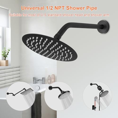 Shower Arm with Flange and Teflon Tape, Wall Mounted Shower Pipe 304 Stainless Steel Extension Arm for Fixed Shower Head & Handheld (12 Inches, Matte Black) - color: Matte Black, style: 12 Inch