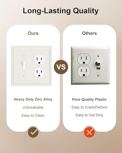 2-Pack Zinc Alloy Combo Toggle/Duplex Light Switch Cover Plate - color: Light Almond, size: 1 Toggle/1 Duplex 2PK