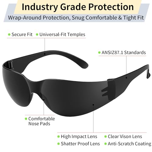 10 Pack Safety Glasses for Men Women, ANSI Z87.1 Certified - color: Black
