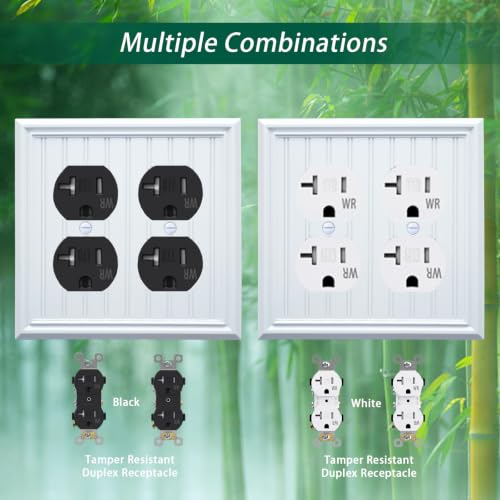 White Natural Material Double Cove Outlet Covesr Wall Plates(2-Pack) - size: Double Duplex