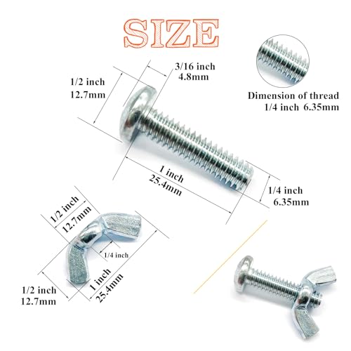 30Pack 1/4"-20 x1 Screw Bolts and Wing Nut Kit 15pcs Machine Screws with Round Head Phillips 15pcs Butterfly Hand Twist Tighten Nut Zinc Plated Hardware Fitting Fastenings Assortment Kit - size: Silver 30 Pack 1/4"-20 x1"