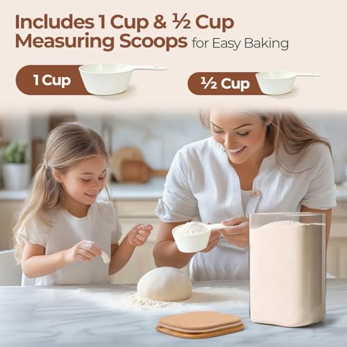 ComSaf Flour Sugar Storage Containers 4 Qt, Set of 2 Glass Flour Container | 1 Gallon Large Glass Storage Containers, 15cm Extra Wide Mouth Canisters, Easy Clean and Scoop, 4.4lb Flour Jar, BPA Free - size: 4Qt*2