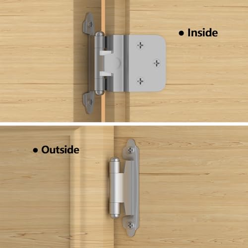 6 Pack 3 Pairs 3/8" Inset Kitchen Cabinet Door Hinges, Semi-Concealed Hinges, Self-Closing Cabinet Hinges with Mount Screws - color: Brushed Nickel